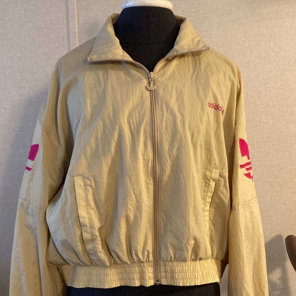 Adidas Track Jacket Tan with Pink Details